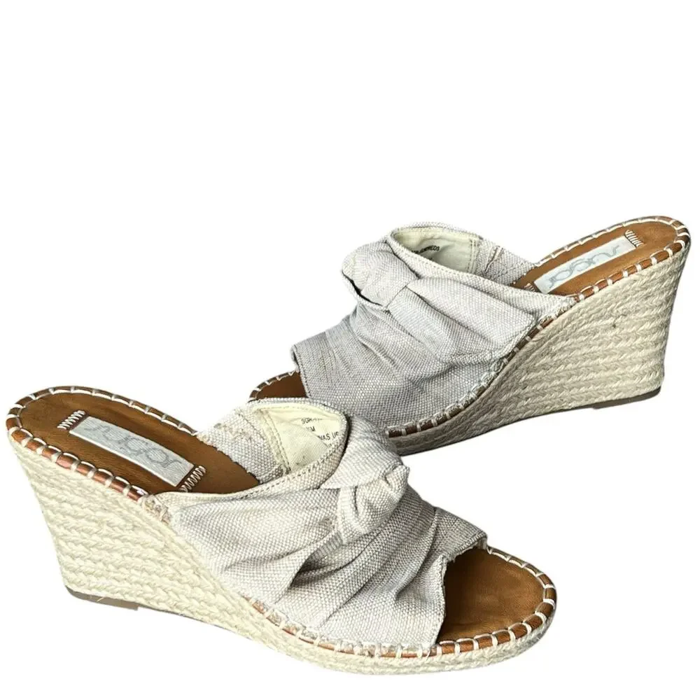 Sugar Hundreds‎ Wedge Sandal 11 Beige Linen Slip On Bow Espadrille Coconut Girl